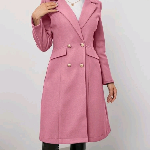 Double Breasted Fake Pocket Lapel Neck Overcoat - Picture 4 of 7